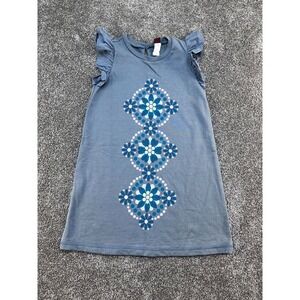 Blue Girls Ruffle Sleeve‎ Dress With Floral Print Size 6 By Tea